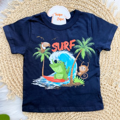 Conj. Camiseta Surf e Bermuda - Marinho e Laranja